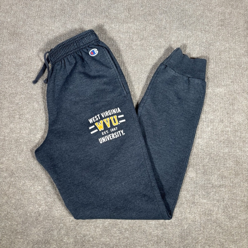 West Virginia Mountaineers Sweatpants Mens Small Blue Fleece Joggers Champion